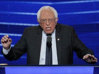 Bernie Sanders at the Democratic National Convention in Philadelphia on Monday. AP
