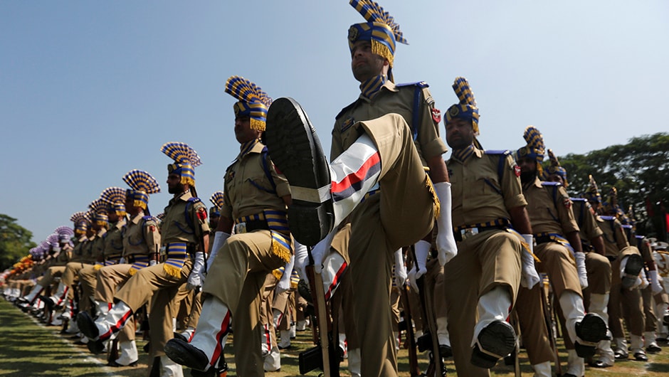 While curfew has been slammed across the Kashmir Valley, that hasn't stopped the Indian policemen from taking part in the full-dress rehearsal ahead of India's Independence Day in Srinagar. Reuters While curfew has been slammed across the Kashmir Valley, that hasn't stopped the Indian policemen from taking part in the full-dress rehearsal ahead of India's Independence Day in Srinagar. Reuters