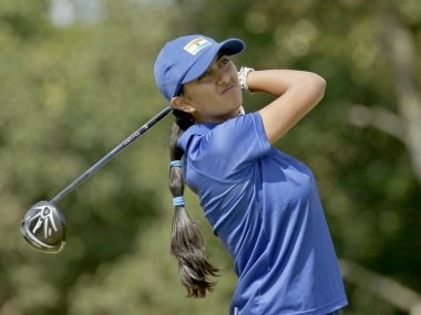 Aditi Ashok of India hits her tee shot on the fifth tee at the Rio Olympics 2016. Reuters