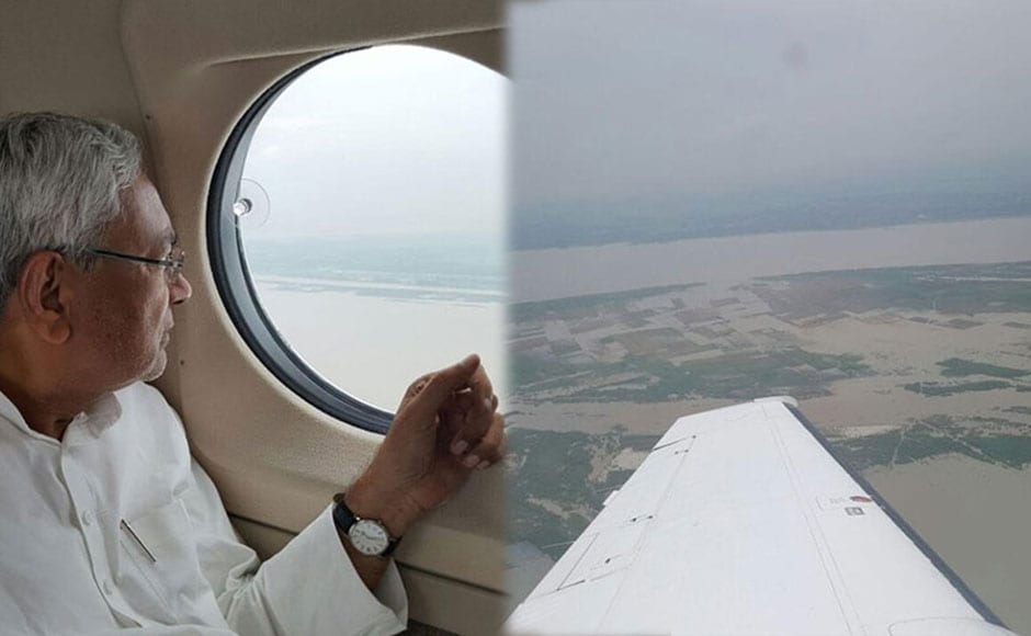 Bihar Chief Minister Nitish Kumar conducted an aerial survey of four districts and held a review meeting with officials at Gaya. He asked them to conduct seamless rescue and relief operations. Photo: Twitter/ @NitishKumar Bihar Chief Minister Nitish Kumar conducted an aerial survey of four districts and held a review meeting with officials at Gaya. He asked them to conduct seamless rescue and relief operations. Photo: Twitter/ @NitishKumar