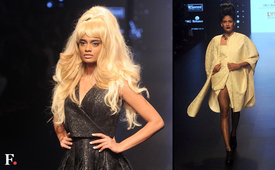 The volumious hair in the form of beehive blowouts and huge curls was a stark contrast to the tailored cuts. Sachin Gokhale/Firstpost The volumious hair in the form of beehive blowouts and huge curls was a stark contrast to the tailored cuts. Sachin Gokhale/Firstpost