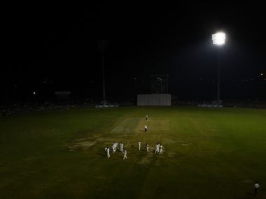 Fllodlight malfunction marred India's pink ball debut. AFP