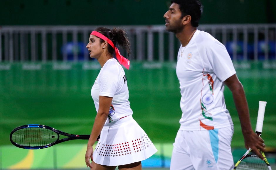 Sania Mirza and Rohan Bopanna won the first set before losing against the United Statesin the mixed doubles semi-final match. They will now play in the bronze medal game. AP