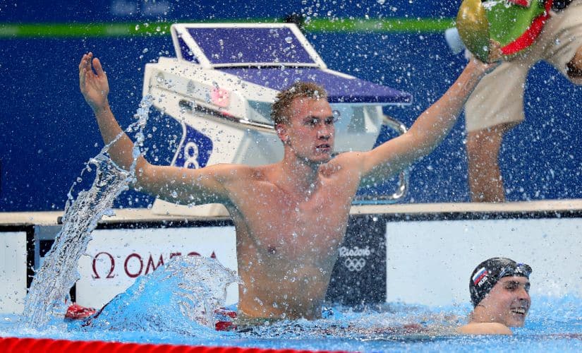 Dmitriy Balandin reacts after winning the gold medal in the Men's 200m Breaststroke Final. Getty