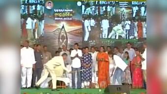 Watch: Andhra CM Naidu plays badminton with PV Sindhu on stage, takes drama to a new level