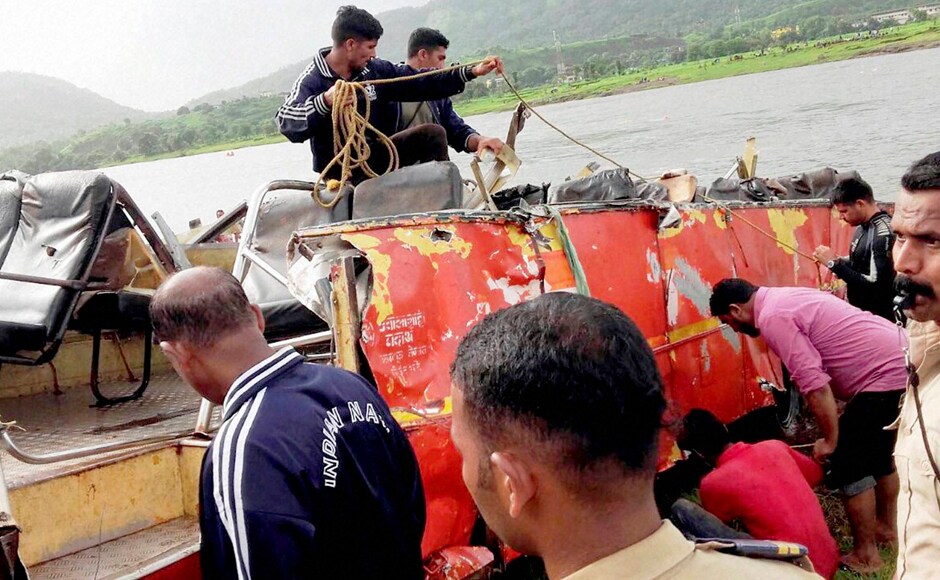 The buses were hauled up from the base of the river with the help of crane. The ill fated British era bridge, which has claimed the lives of over 26 people, was supposed to be pulled down last December but it was kept under operation due to public demand. The process of launching judicial inquiry into the crash is also underway. PTI The buses were hauled up from the base of the river with the help of crane. The ill fated British era bridge, which has claimed the lives of over 26 people, was supposed to be pulled down last December but it was kept under operation due to public demand. The process of launching judicial inquiry into the crash is also underway. PTI