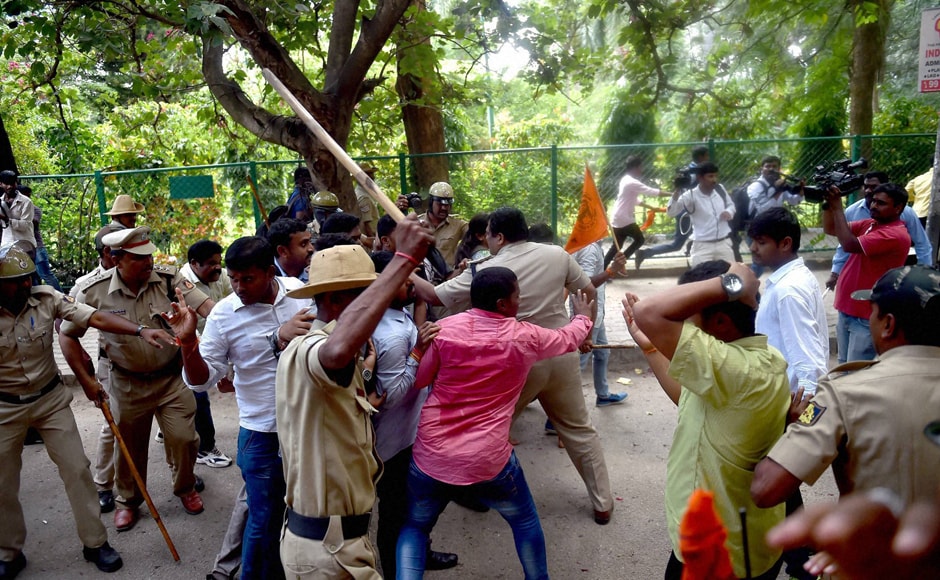 Bengaluru Police even baton-charge ABVP activists during the protest. Calling their protest Bengaluru Police even baton-charge ABVP activists during the protest. Calling their protest