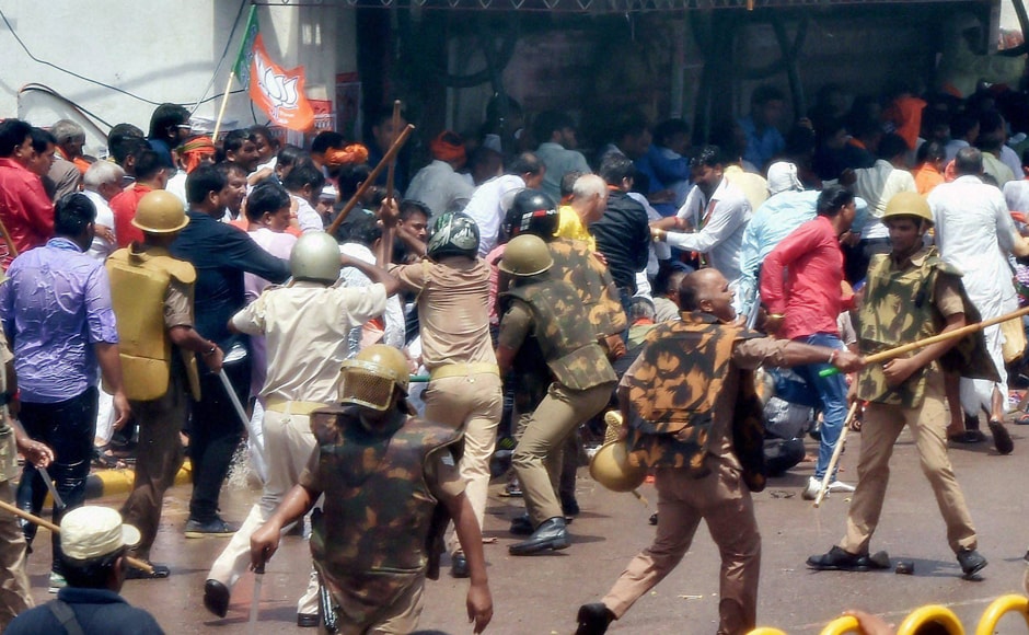 The BJP workers sought the resignation of Chief Minister Akhilesh Yadav and said he had lost the moral authority to rule Uttar Pradesh. Photo: PTI The BJP workers sought the resignation of Chief Minister Akhilesh Yadav and said he had lost the moral authority to rule Uttar Pradesh. Photo: PTI