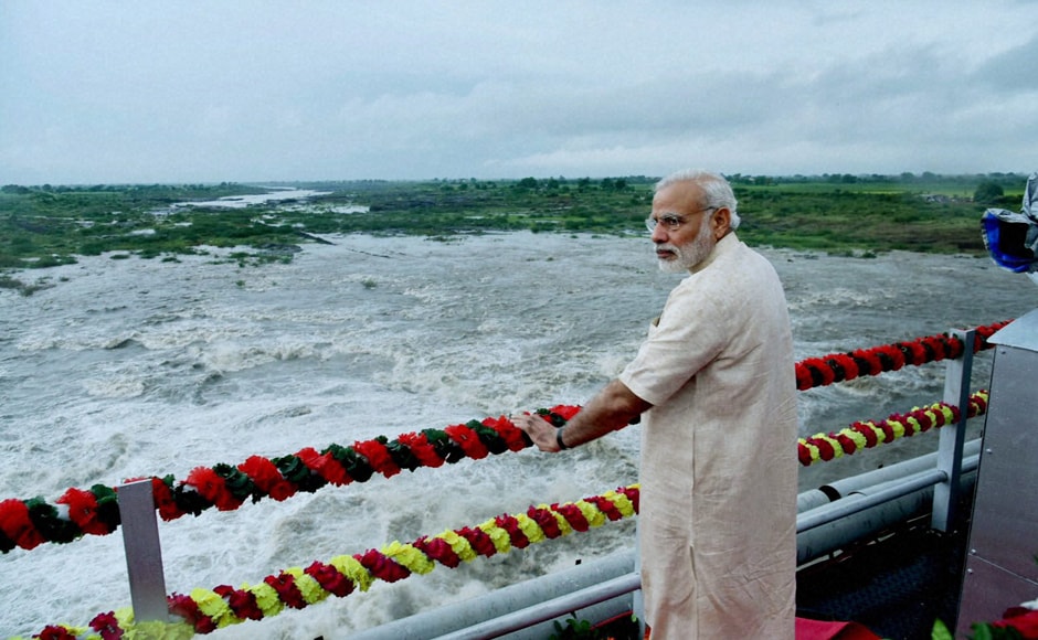 Modi at AJI-3 dam site of the project, in Jamnagar district. Modi had initiated the Saurashtra Narmada Avtaran Irrigation (SAUNI) in September 2012. PTI Modi at AJI-3 dam site of the project, in Jamnagar district. Modi had initiated the Saurashtra Narmada Avtaran Irrigation (SAUNI) in September 2012. PTI