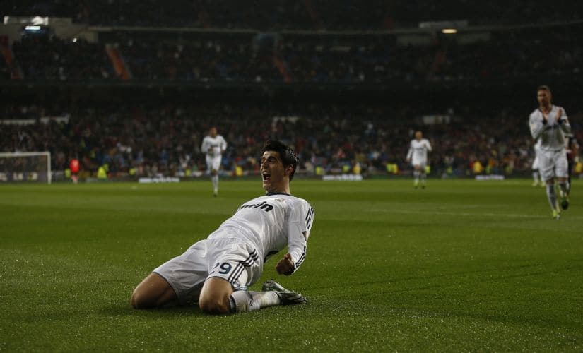 Alvaro Morata celebrates at Santiago Bernabeu in 2013. Reuters