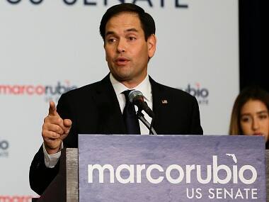 Sen. Marco Rubio, R-Fla. speaks to supporters at a primary election party, Tuesday, Aug. 30, 2016, in Kissimmee, Fla. (AP Photo/John Raoux)