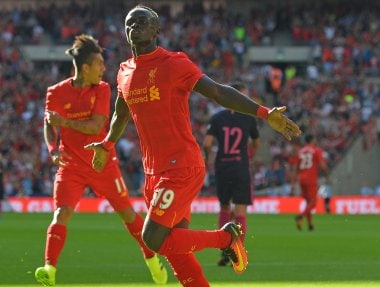 Liverpool's Sadio Mane celebrates after scoring against Barcelona. AFP
