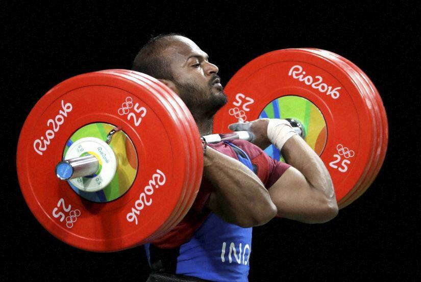 Sathish Sivalingam during the men's 77kg weightlifting competition. PTI 