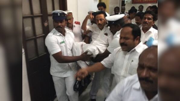 Suspended DMK legislators hold a mock assembly session