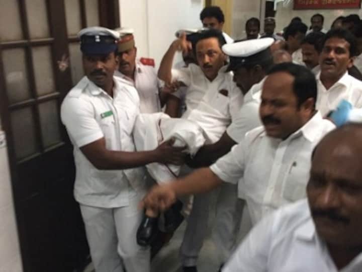 Suspended DMK legislators hold a mock assembly session
