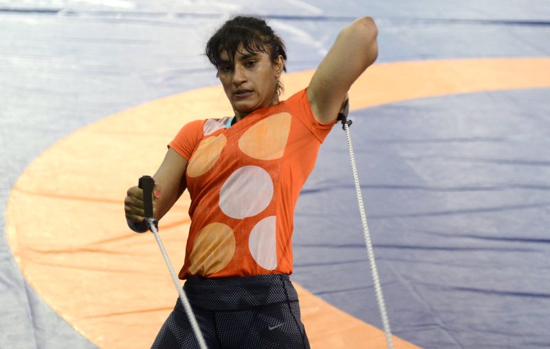 Vinesh Phogat takes part in a practice session at a Sports Authority of India (SAI) gymnasium in Lucknow. AFP