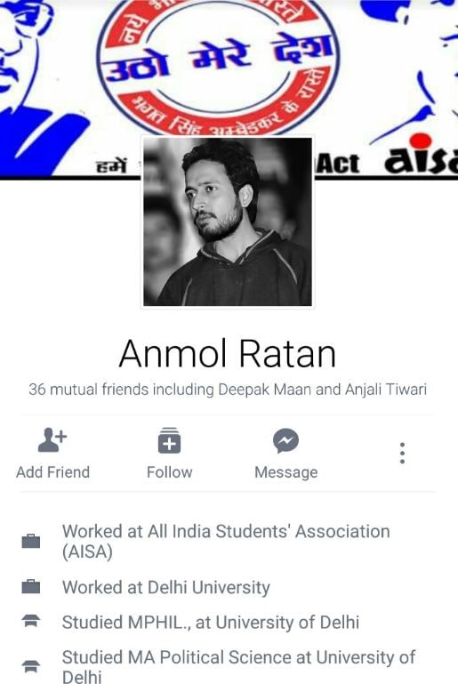 Screengrab of Anmol Ratan's Facebook page.