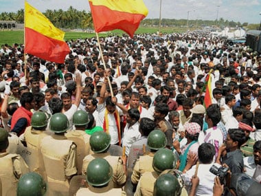 Protests in Karnataka over the release of Cauvery water. File photo. PTI