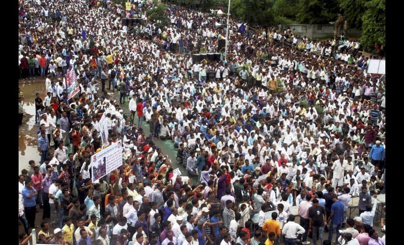  Members of the Dalit community at a rally in Ahmedabad on Sunday. PTI