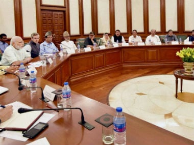 PM Modi holding a meeting with a delegation from the Opposition in Kashmir. PTI
