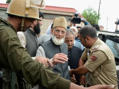 Police arrest Separatist leader and chairman of Hurriyat Conference Syed Ali Shah Geelani after he defied his house arrest and took out a protest march towards Army Headquaters in Badami Bagh to protest against the killing of civilians in Srinagar on Saturday. PTI