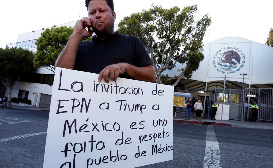 Many Mexicans were disappointed and disgusted that Trump was invited to Mexico. Mexico's president was savaged on social media and in political circles following his joint press conference Wednesday with Trump. People also protested outside the Mexican Consulate against Trump's visit to Mexico in Los Angeles, California. Photo: Reuters Many Mexicans were disappointed and disgusted that Trump was invited to Mexico. Mexico's president was savaged on social media and in political circles following his joint press conference Wednesday with Trump. People also protested outside the Mexican Consulate against Trump's visit to Mexico in Los Angeles, California. Photo: Reuters
