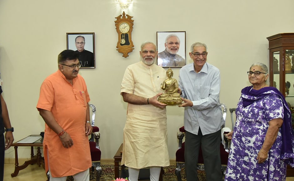 Governor of Gujarat O P Kohli greets PM Moid on his birthday. President Pranab Mukherjee, Vice President Hamid Ansari, Congress leader Rahul Gandhi and a host of other national and foreign leaders wished the prime minister on Saturday. PTI Governor of Gujarat O P Kohli greets PM Moid on his birthday. President Pranab Mukherjee, Vice President Hamid Ansari, Congress leader Rahul Gandhi and a host of other national and foreign leaders wished the prime minister on Saturday. PTI