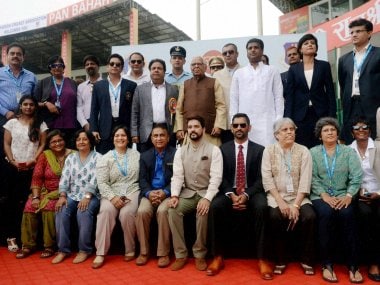 Former Indian Test cricket captains and other dignitaries on the occasion of India's 500th Test match against New Zealand. PTI