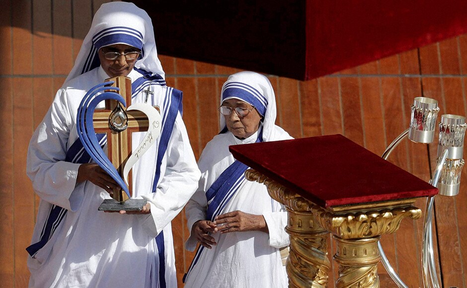 Sisters of the Missionaries of Charity pay their respects in front of the relics of Mother Teresa during her Canonization Mass. The Missionaries of Charity was a Roman Catholic religious congregation established in 1950 by Mother Teresa. AP Sisters of the Missionaries of Charity pay their respects in front of the relics of Mother Teresa during her Canonization Mass. The Missionaries of Charity was a Roman Catholic religious congregation established in 1950 by Mother Teresa. AP