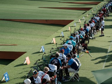 Archers compete during the ranking round of the Rio 2016 Paralympic Games. AFP