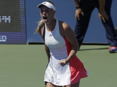 Caroline Wozniacki reacts after her second round win at the US Open. AFP