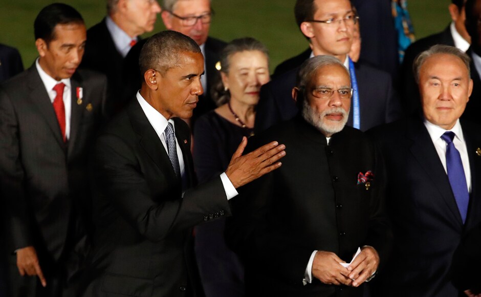 U.S. President Barack Obama walks with Indian Prime Minister Narendra Modi after a group photo session for the G-20 Summit at Xizi Hotel in Hangzhou in eastern China's Zhejiang province. AP U.S. President Barack Obama walks with Indian Prime Minister Narendra Modi after a group photo session for the G-20 Summit at Xizi Hotel in Hangzhou in eastern China's Zhejiang province. AP