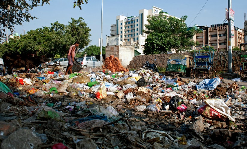 Garbage dumped from adjoining localities has been lying for weeks by the roadside at Hasanpur in Patparganj. The spot is hardly 50 meter from Max Super Speciality Hospital, and State Bank of Travancore branch in Patparganj. (Photos: Debobrat Ghose and Naresh Sharma)