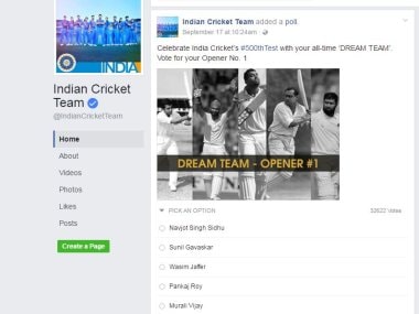 A screenshot of the dream Team poll on Indian Cricket Team's Facebook page.