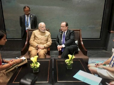 PM Modi with French President Francois Hollande. PTI