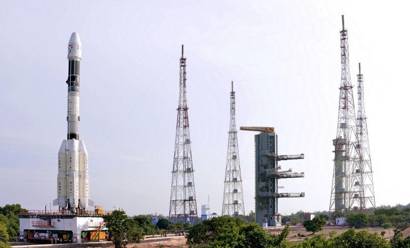 The fully integrated GSLV-F05 carrying INSAT-3DR approaching the second launch pad. Photo credit: Isro