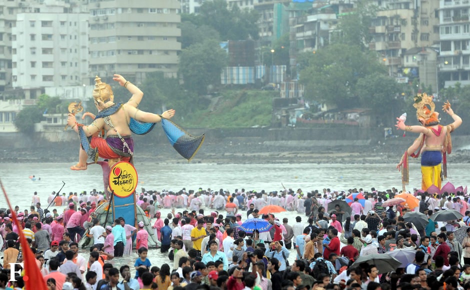 After performing the farewell ‘Uttar Pooja’, thousands of devotees thronged the city’s streets and waterfronts to immerse their idols of Lord Ganesha, sending him back to his abode. Sachin Gokhale/Firstpost After performing the farewell ‘Uttar Pooja’, thousands of devotees thronged the city’s streets and waterfronts to immerse their idols of Lord Ganesha, sending him back to his abode. Sachin Gokhale/Firstpost