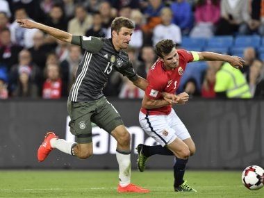 Germany's Thomas Mueller in action in the match against Norway. AFP