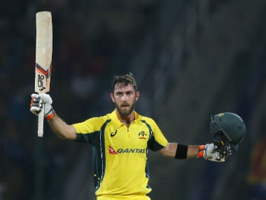 Glenn Maxwell celebrates his century against Sri Lanka. AP