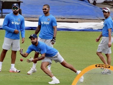 Virat Kohli and other Indian players during a training session at Eden Gardens. PTI