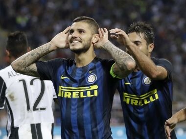 Inter Milan's Mauro Icardi celebrates after scoring against Juventus. AP