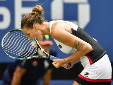 Karolina Pliskova celebrates after defeating Venus Williams at the US Open. AFP