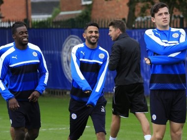 Riyad Mahrez and his teammates attends a training session at Leicester City's training ground. AFP
