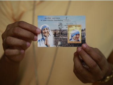 The commemorative postage stamp of Saint Teresa released after the canonisation ceremony. AP