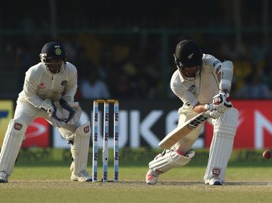 New Zealand's Luke Ronchi plays a defensive shot in the Test match. AFP