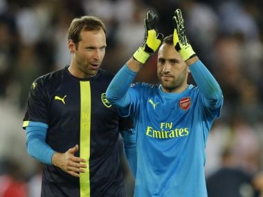 Arsenal goalkeepers David Ospina and Petr Cech after their Champions League tie against PSG. Reuters