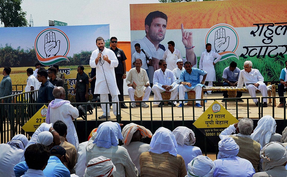 Rahul Gandhi interacting with farmers at ‘Khat Pe Charcha’ programme in Mirzapur on Wednesday. (Photo: PTI) Rahul Gandhi interacting with farmers at ‘Khat Pe Charcha’ programme in Mirzapur on Wednesday. (Photo: PTI)