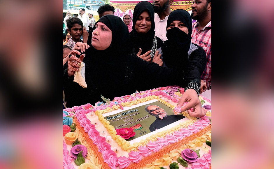 Muslim community celebrates PM Modi's birthday in Ahmedabad. PTI Muslim community celebrates PM Modi's birthday in Ahmedabad. PTI