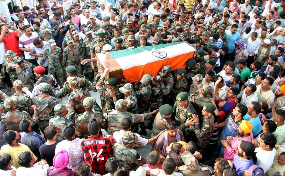 Army jawan carry the mortal remains of Havildar Ravi Paul at his native village, Sarwa in Samba on Monday. Ravi Paul was martyred in terrorist attack at the Army Camp at Uri near LoC. PTI Army jawan carry the mortal remains of Havildar Ravi Paul at his native village, Sarwa in Samba on Monday. Ravi Paul was martyred in terrorist attack at the Army Camp at Uri near LoC. PTI