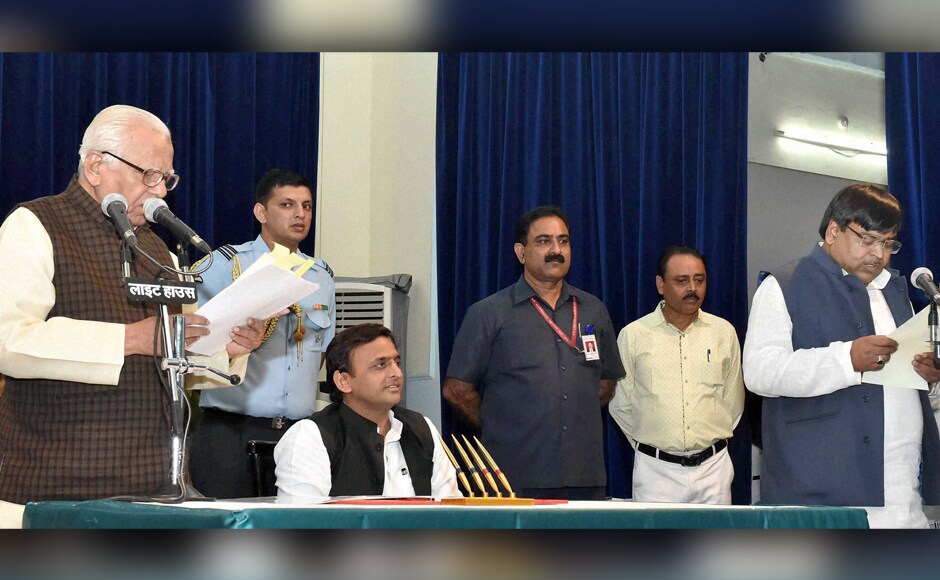 Tainted former Uttar Pradesh Mines Minister Gayatri Prajapati on Tuesday took oath into the Akhilesh Yadav cabinet in an apparent attempt by SP supremo Mulayam Singh Yadav to bridge the widening chasm in his family, drawing instant flak from the opposition parties. (Photo: PTI) Tainted former Uttar Pradesh Mines Minister Gayatri Prajapati on Tuesday took oath into the Akhilesh Yadav cabinet in an apparent attempt by SP supremo Mulayam Singh Yadav to bridge the widening chasm in his family, drawing instant flak from the opposition parties. (Photo: PTI)